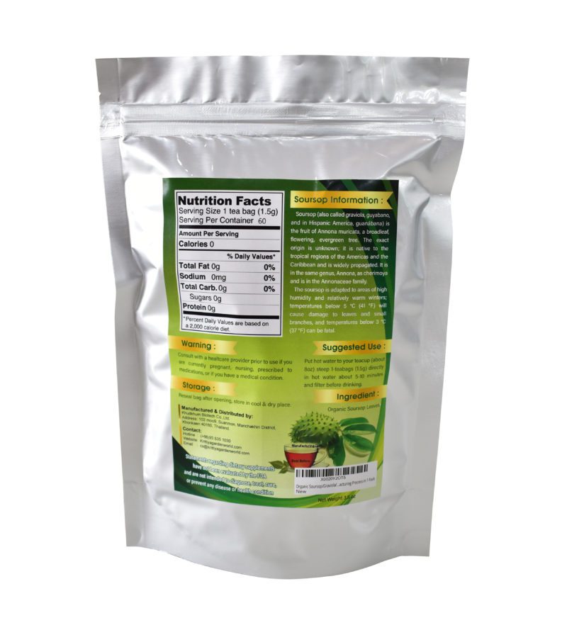 Soursop Leaf Tea 60 Teabags Krittiya Garden World   Soursop Leaf Tea 60 Teabags Backview 800x889 